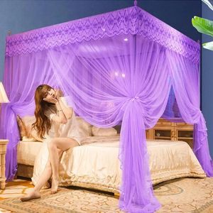 Borduurwerk kanten geplooid muggen net voor bed vierkante romantische prinses queen size dubbele luifel luxe tent mesh 240407