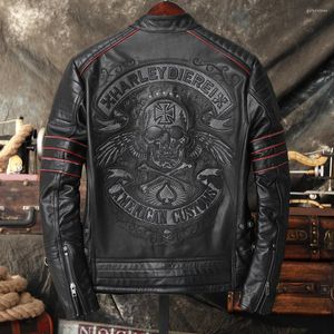 Bordado de cuero calavera motocicleta chaquetas genuinas