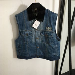 Geborduurde brief denim vest jassen voor vrouwen mouwloze designer jassen korte stijl jas uit het afkleding