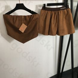 Broderie lettre gilet mini jupe femme fashion élastique outhispe sexy designer crop tops 2 robe de pice
