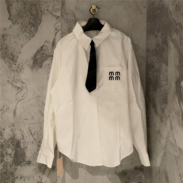 Lettre de broderie femmes chemises Cardigan avec cravate Designer Blouse ample marque de mode t-shirt blanc hauts