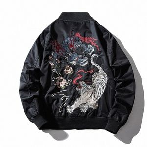 broderie Mens Bomber Veste Drag Tiger Automne Hiver Pilote Veste Hommes Hip Hop Japonais Baseball Jeunesse Veste Streetwear Mâle 17k6 #