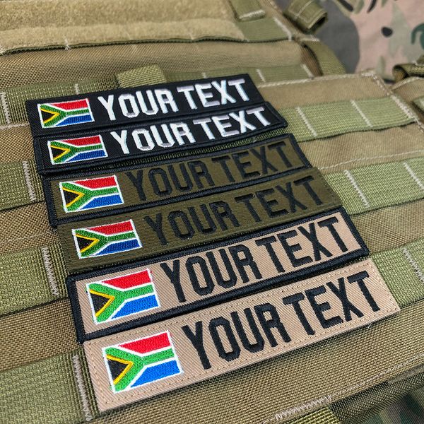 Parche de bordado para bandera de Sudáfrica, cinta de nombre personalizada, gancho y bucle multicam, acu verde, bronceado negro, emr aor