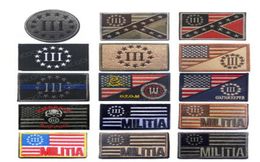 Patch de broderie trois pour cent US UK drapeau Patch tactique MILITIA Badges serpent DTOM patchs brodés pour veste sac à dos casquette C2388020