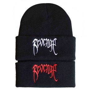 Broderie Vengeance Bonnet Chapeau Le Rappeur Tricoté Chapeau Hip Hop Hiver Skullies Bonnet Hip-Hop Chaud Femmes Chapeau Bonnet Mâle Ski Cap Y21111