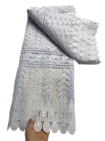 Corde de broderie en soie de lait 5 mètres, cordon blanc en dentelle à paillettes, tissu en maille Guipure pour femmes africaines, robe de soirée de mariage, couture artisanale moderne nigériane de haute qualité KY-0046