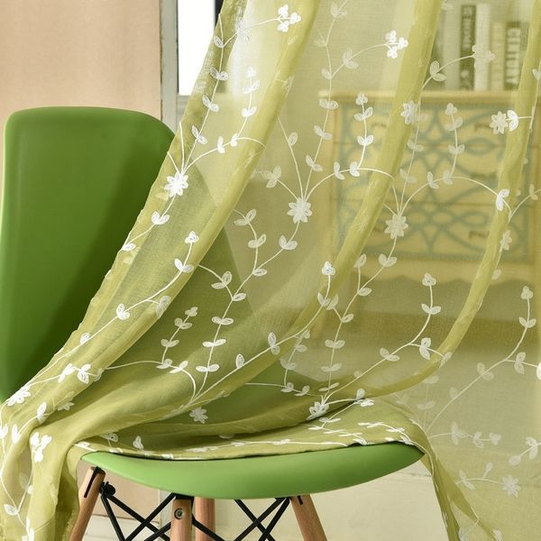 Cortina transparente bordada para sala de estar, tela tridimensional de tul de lino para dormitorio, tela ecológica W220421