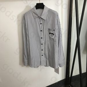 Borduren Streep Print Shirt Damesmode Revers Losse Blouse Designer High End Button Tops Jas