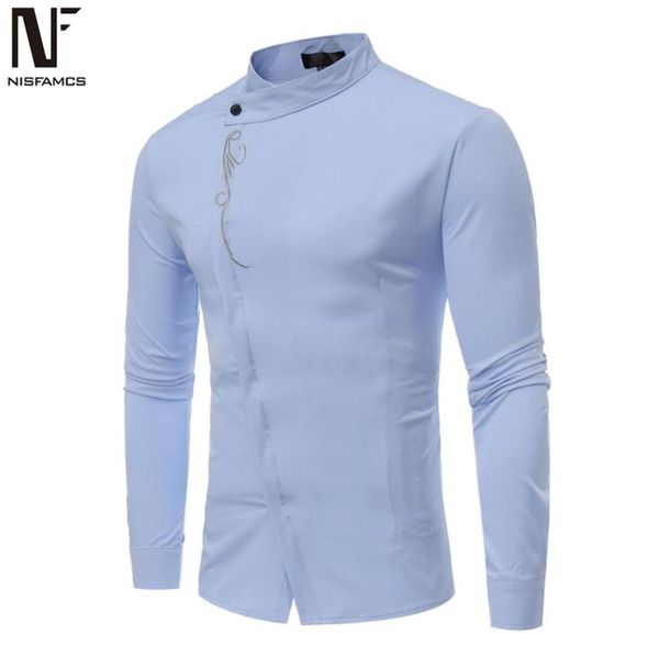 Style de broderie hommes chemises de smoking Askew Placket homme hauts col montant élégant vêtements de fête à manches longues coupe ample Europe taille 5159433