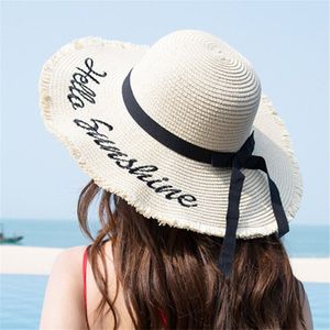Broderie chat de paille d'été femme largeur protection de la protection solaire plage 2021 chapeaux de soleil pliable disquette réglable pour femmes dames223a