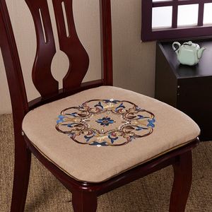 Coussins de chaise de salle à manger de cuisine en forme de U brodés, coussins de siège en coton et lin, tapis d'assise antidérapant de style chinois avec fermeture éclair