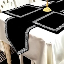 Camino de mesa de terciopelo bordado, 32120160180210240cm, manteles individuales gruesos de lujo de alta calidad, decoración de comedor 240322