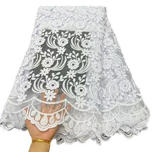 Broderie de mariage dentelle robes blanches tissu africain tulle français avec paillettes style nigérian conception couture vêtements modernes de haute qualité 5 yards 2023 YQ-7139