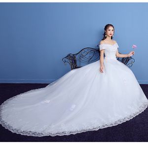 Broderie Robe De Mariée 2018 Nouvelle Arrivée Appliques Dentelle Bateau Cou Balayage Brosse Train Robe De Mariée à lacets Cap Manches