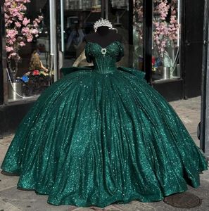 Smaragdgroen Sparkly Quinceanera Jurken 2024 Off Schouder Corset vestido 15 anos quinceanera lace-up Sweet 15 Gown