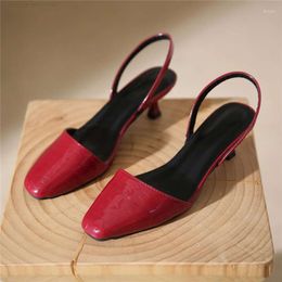 EMED 42 Sandales de style féminin en cuir français Taille d'été Chaussures Slingbacks Elegant Square Toe Ladies Daily Pumps Mule 929