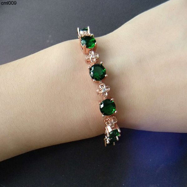 Pulsera de cristal esmeralda Lucky Four Leaf Grass Full Diamond Green Student Womens