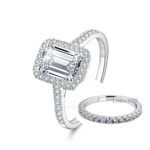 Grand Super Flash Square Diamond Emerald Cut 2ct Lab Diamond Diamond Promesse Ring Sterling Sier Engagement Bands de bandes de mariage pour