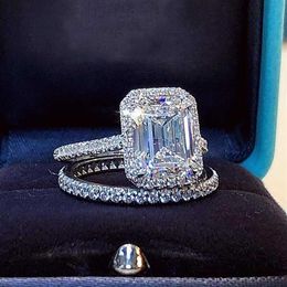 Smaragdschliff 2 Karat Lab-Diamant-Ring, Braut-Sets, echtes 925er-Sterlingsilber, Verlobungs-Ehering-Ringe für Frauen, Braut-Edelstein-Schmuck 213453