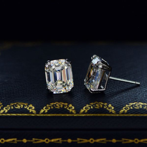 Taille émeraude 3ct diamant gemme boucle d'oreille 100% réel 925 bijoux en argent sterling fiançailles mariage boucles d'oreilles pour femmes hommes