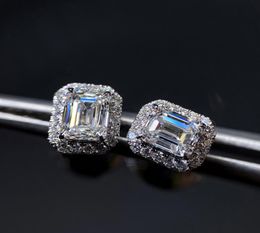 Smaragdschliff-Moissanit-Diamant-Ohrstecker, 100 % echtes 925er-Sterlingsilber, Versprechen, Hochzeitsohrringe für Frauen, Brautschmuck, 4888962