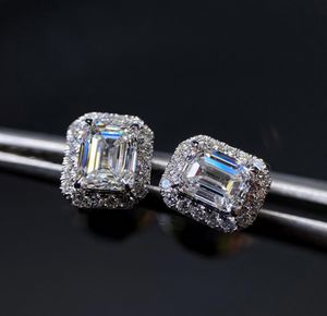 Emerald Cut Moissanite Diamond Stud Oreing Bring 100 Real 925 Silver Silver Promise Boucles d'oreilles pour femmes bijoux de mariée 7430086