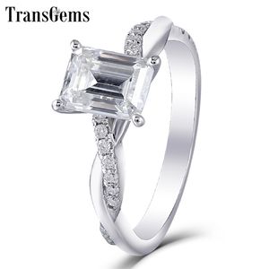 Emerald Cut Gold Engagement Ring 1.8CT 6x8mm Emerald Cut FG Kleur Diamant 14K Wit Gold Wedding Ring Y200620
