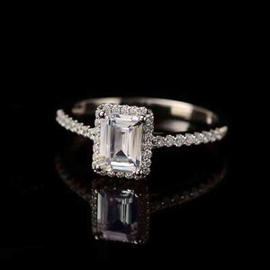 Emerald Snijden Moissanite Ringen Luxe S925 Zilveren Bruiloft Sieraden Wit D Kleur 1-2CT Carat Diamond Substituut