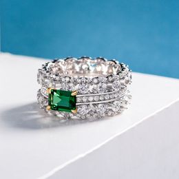 Anillo de promesa de diamante esmeralda 100% Plata de Ley 925 auténtica anillos de compromiso de boda para mujer joyería de fiesta de corte