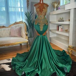 Verde esmeralda 2024 vestidos de fiesta para mujeres negras vestido de fiesta vestidos de noche elegante ilusión diamantes de imitación con cuentas vestidos formales vestido de cumpleaños vestido de recepción AM624