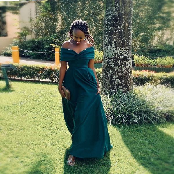 Vestidos de dama de honor africanos de color verde esmeralda, largos, 2021, sexis, con hombros descubiertos, para niñas negras, Vestido de invitados de boda, elegante, dividido, Vestido de fiesta, vestidos de graduación