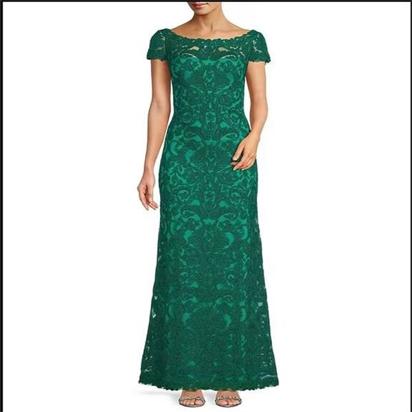 Vestidos de noche elegantes de color verde esmeralda para mujer, vestido de fiesta de manga corta con cuello barco, vestidos de fiesta largos hasta el suelo, hechos a medida, 2023