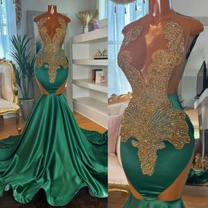 Emerald Green Elegante avondjurken Mermaid Sheer Neck ReHinestones Illusion Prom -jurken voor Afrikaanse zwarte vrouwen meisjes verjaardagsfeestjurken gasten jurk nl269