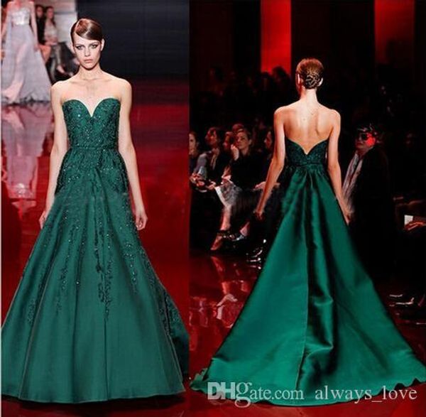 Verde esmeralda Elie Saab Una línea de vestidos de noche Cariño Apliques Con cuentas Vestido de noche con lentejuelas Vestido de fiesta de graduación Vestido formal