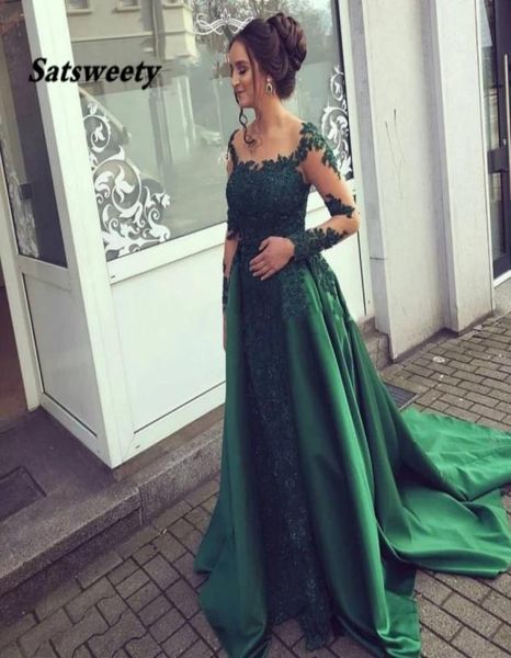 Vestido de noche verde esmeralda encaje mangas largas vestidos de fiesta apliques mujeres vestidos de fiesta madre de la novia vestidos de Fiesta7325838