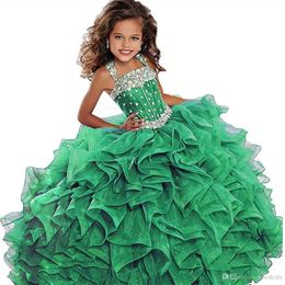 Robe de bal de robe de concours de filles vert émeraude longs