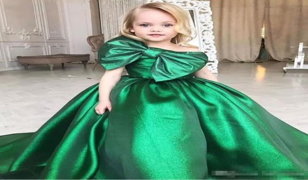 Vestidos de desfile para niñas de color verde esmeralda, frente grande con lazo, árabe, fiesta para niños pequeños, vestidos de fiesta, vestido de niña de flores Cheap4600404