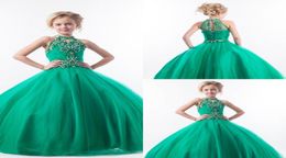 Robes de concours de filles vert émeraude licou col haut Tulle perles cristaux enfants Appliques Glitz fleur filles robes 4376083