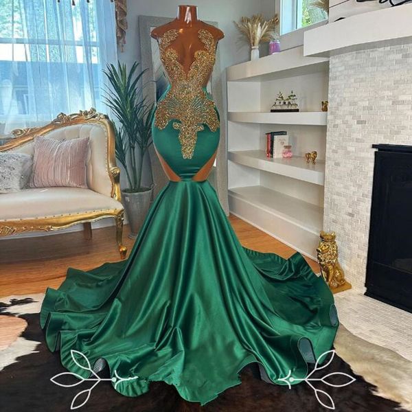 Robe formelle en or vert émeraude pour les femmes en cristal en cristal noir fille de bal de gala robe de gala