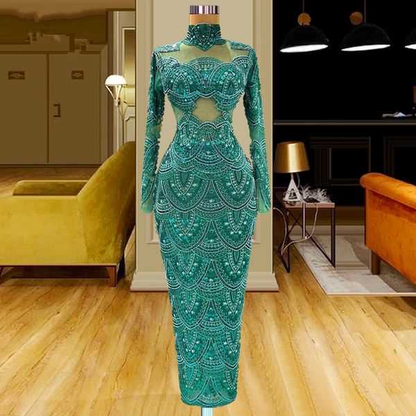 ￉meraude Green haute illusion plus taille de bal robes appliques en dentelle robes de f￪te de th￩