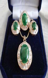 Emerald Green Jade 18kgp kubieke zirconia hanger ketting oorbellen ring set8919299