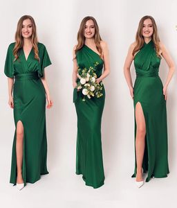 Emerald Green Long Convertible Bruidsmeisje Jurk Mermaid Side Split Silk Satijnen bruiloft Guestjurken Eenvoudige elegante vrouwen prom feestjurken Speciale gelegenheid