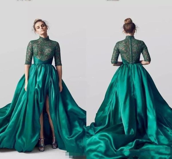 Vestidos de noche de trenes largos de esmeralda 2019 Long High Leg Divish Formal Gowns Women Vintage Verde Prom Vestidos 1998808