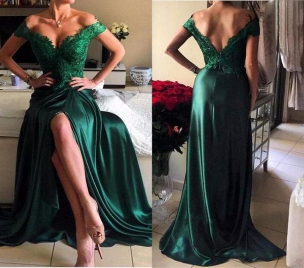 Emerald Green Maxi Prom Dresses Bright Girls Off Shoulder Mujeres Largas Fiestas Formal Vestidos Vestidos de Festa Hy24909212