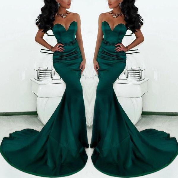 Emerald Green Sirène Evening Wear Gorgeous Sweetheart Long Plus taille Satin Fishtail Special OCN Prom Robes pour femmes