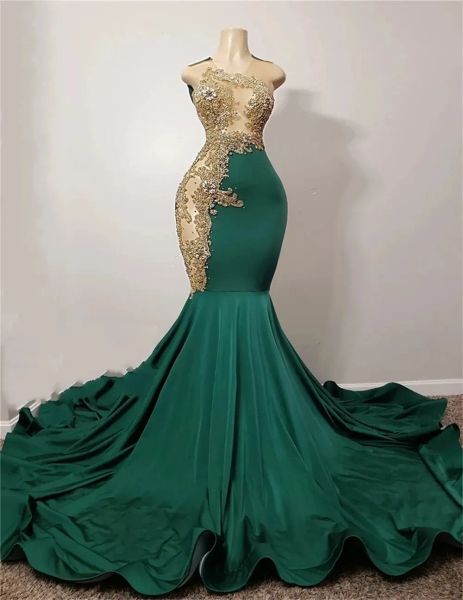 Vestido de graduación africano de lujo de la sirena verde esmeralda para la niña negra del damisdán del diamante Gillter Falda de la noche vestidos formales