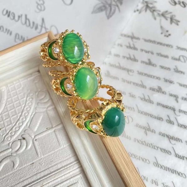 Bague vert émeraude ouverte découpée style vintage réglable artistique et élégante