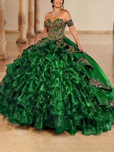 Smaragdgroene Prinses Jurken voor Quinceanera Appliqué Lace-up korset Sweetheart off Shoulder Prom vestidos de quinceanera