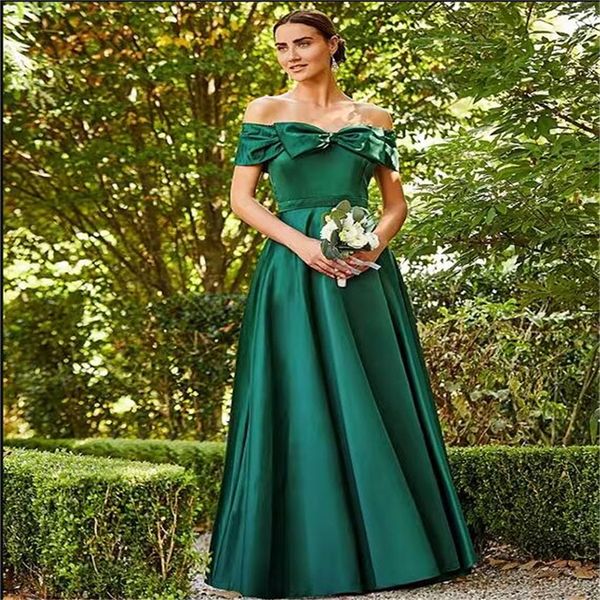 Robe de bal vert émeraude longue, épaules dénudées, ligne a, tenue de soirée, mode, Image réelle, robes formelles longues avec nœud
