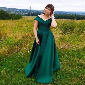 Emerald Green prom jurken lange elegante off -schouder satijnen jurk vrouw feest nacht goedkoop plus size robe de prinsesse femme